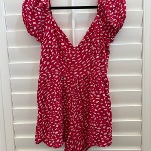 Lulu's Vibrant Red Romper with White Accents